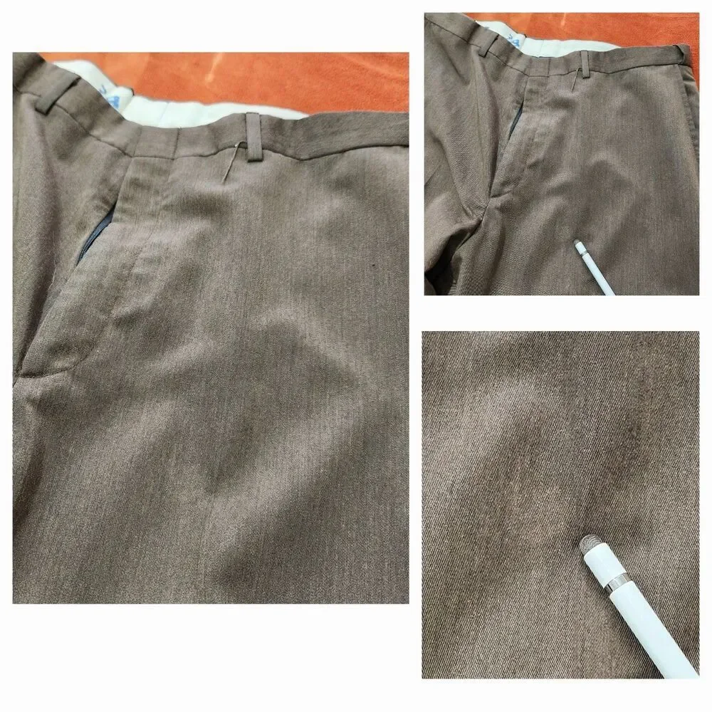 Haggar Dress Pants For Men Size 38x27 Brown Color Flat Front Black Label